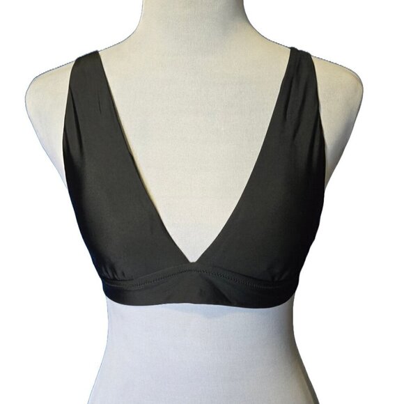 Aerie Black Deep-V Bikini Swim Top Medium NWT Simple Plain Minimalist Sporty Tie - Picture 1 of 7